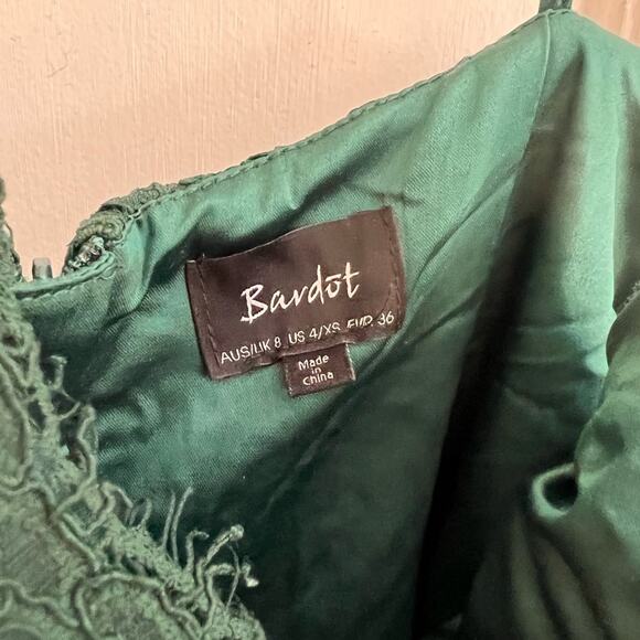 Bardot lace crochet holiday dress worn once Christmas cocktail green wedding - Picture 5 of 6